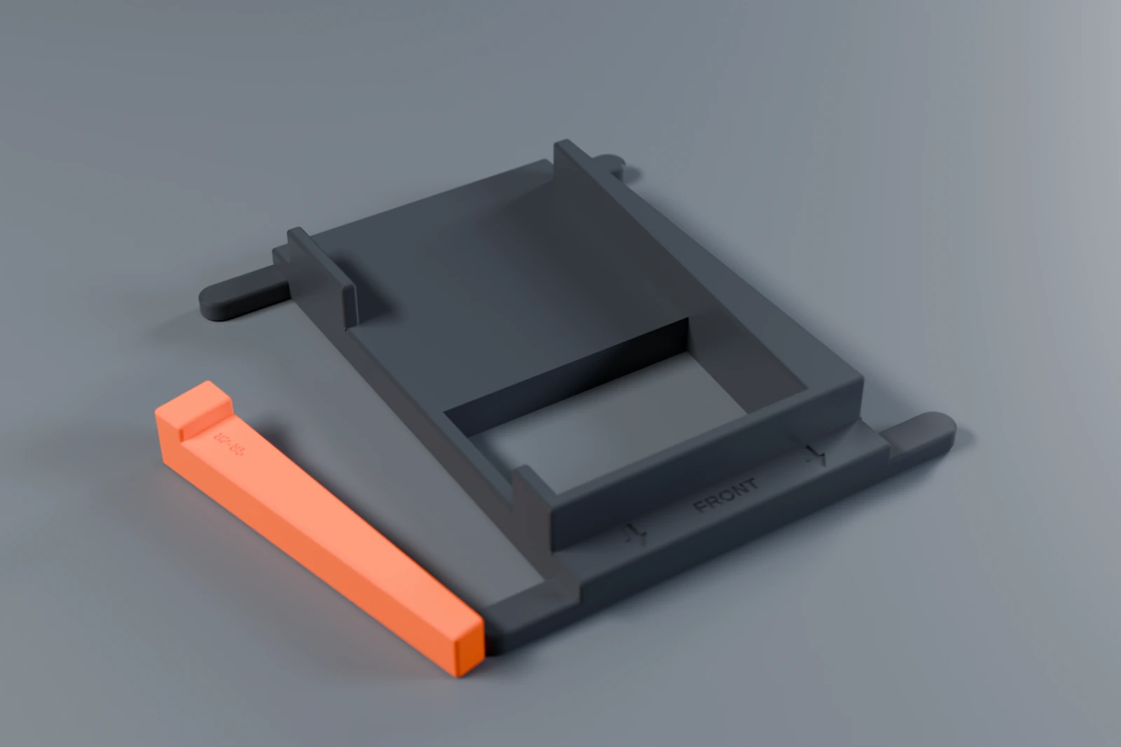 The camera version of the bracket, with a window through the slab under the phone's top end